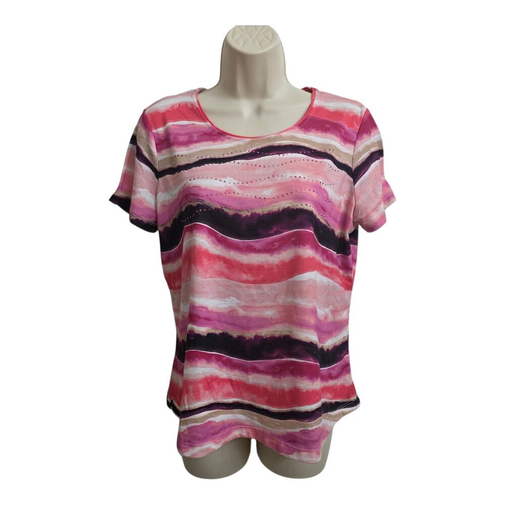 Y2K ALLISON DALEY Petite Small Pink Abastract Top W Stud Embellishment Loose Fit